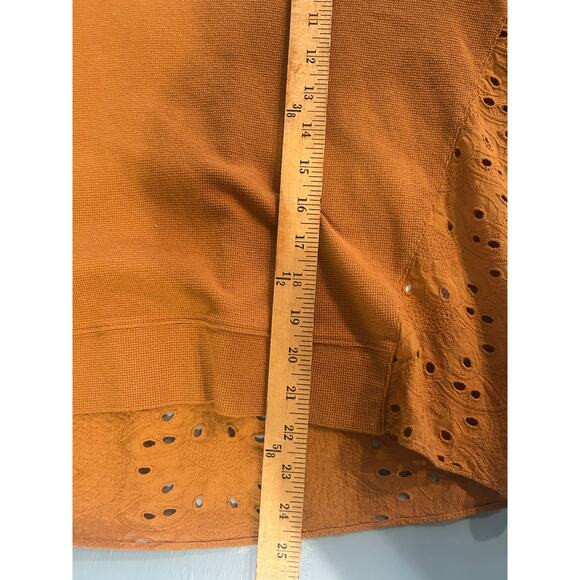 Pilcro Anthropologie Yellow Golden Blouse with Cut-outs Lace Size Medium M - Picture 2 of 7